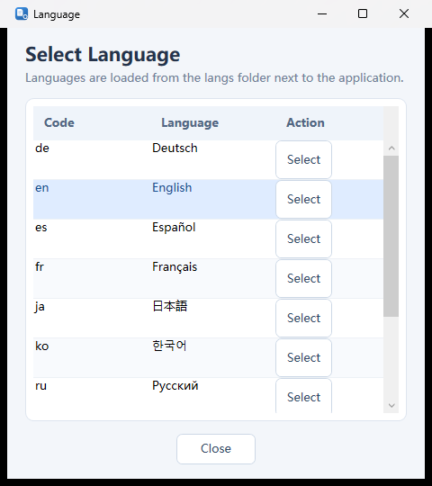 QbQuery language picker