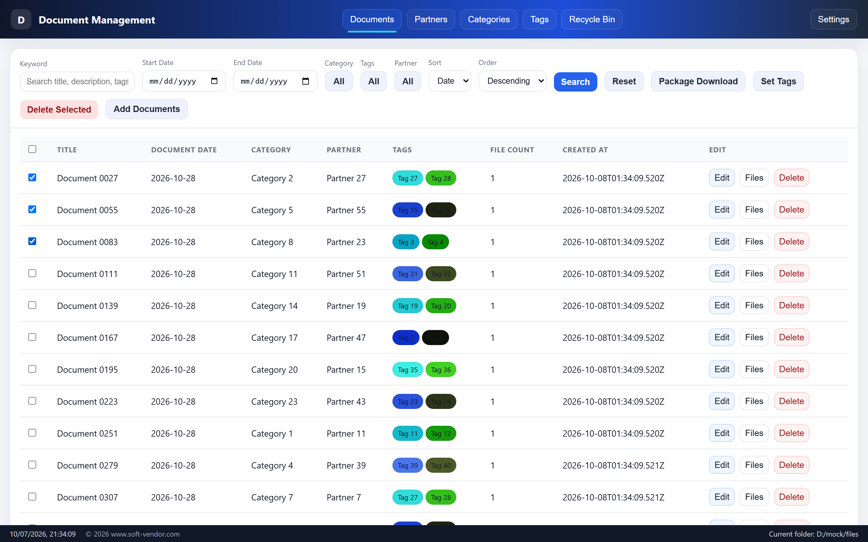 Selecting documents reveals bulk actions